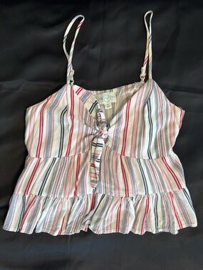 Jun & Ivy Red, White & Navy Striped Tie-Front Tank Top